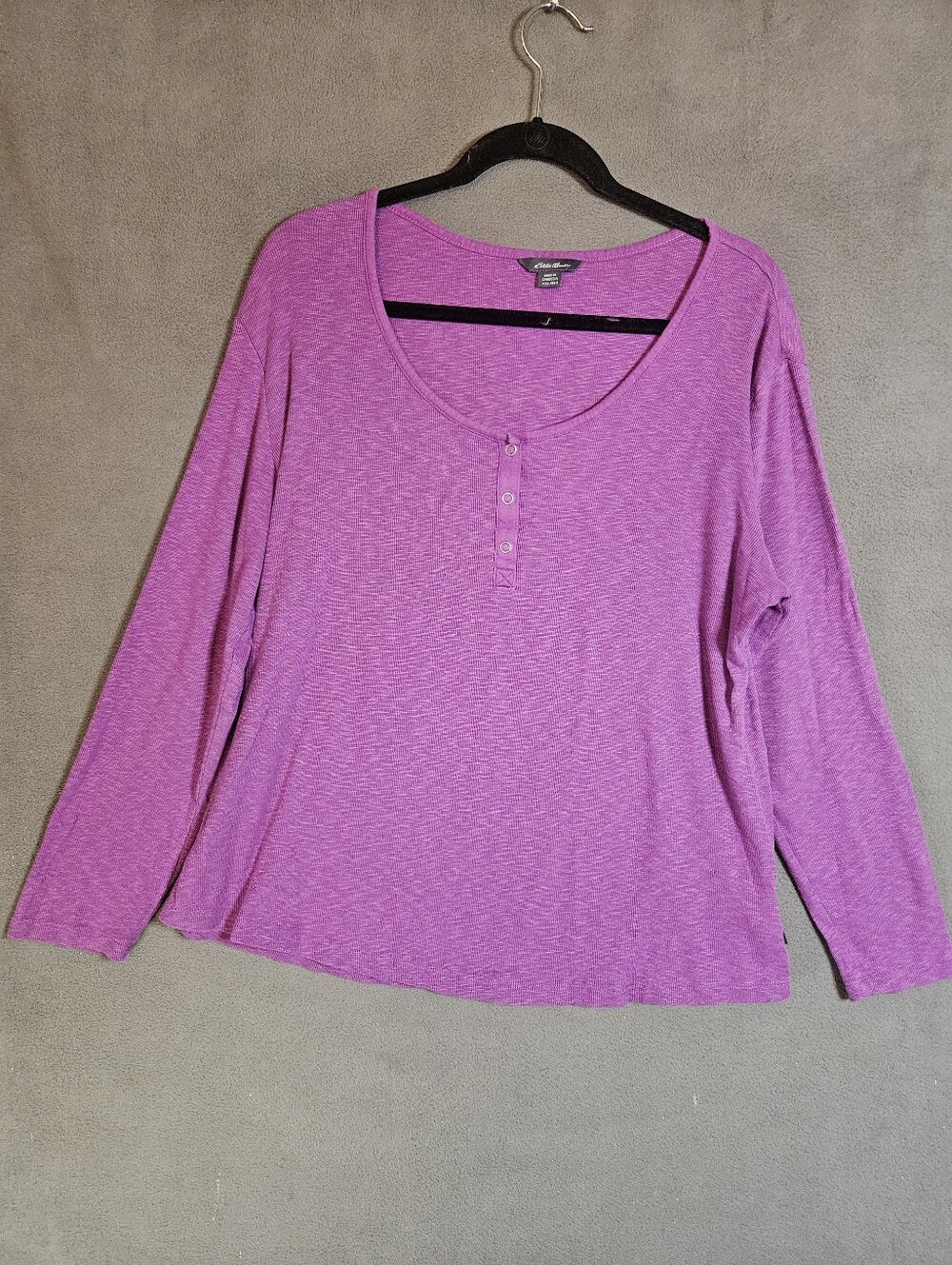Eddie Bauer Womens XXL Henley Ribbed Shirt Purple Long Sleeve Thermal Snap